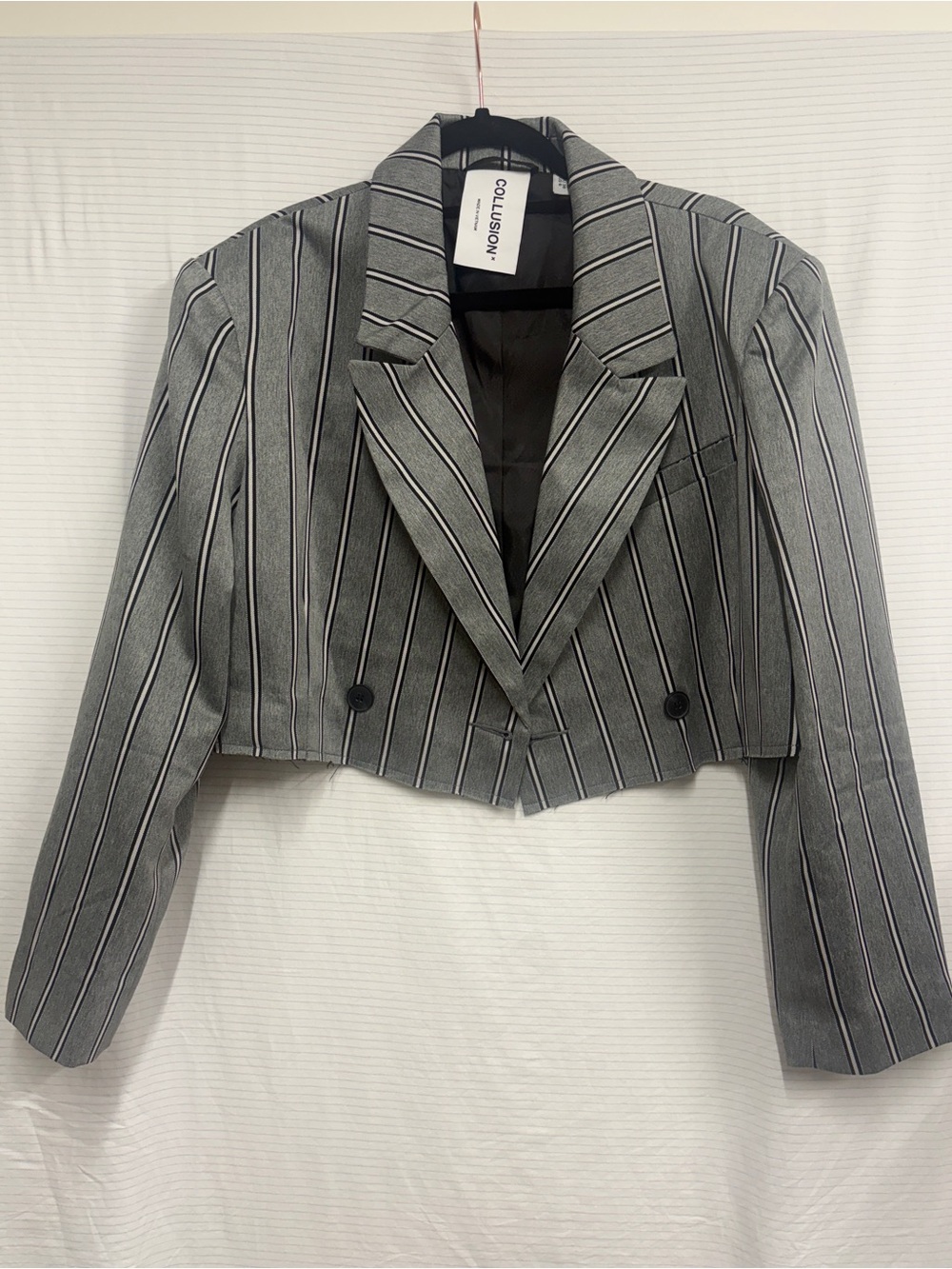 COLLUSION Women's Gray Pinstripe Cropped Blazer size US 6